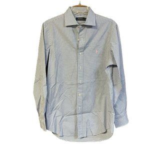 Polo Ralph Lauren Oxford Blue Gingham 100% Cotton Long Sleeve Button Down Mens M